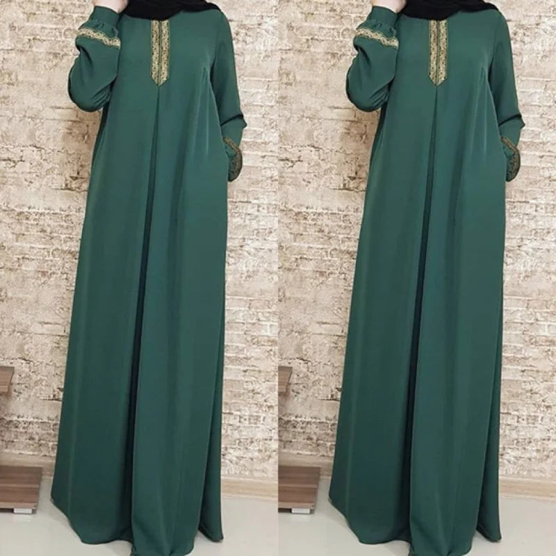 Ethnic Print Abaya Dress - Loose Casual Robe