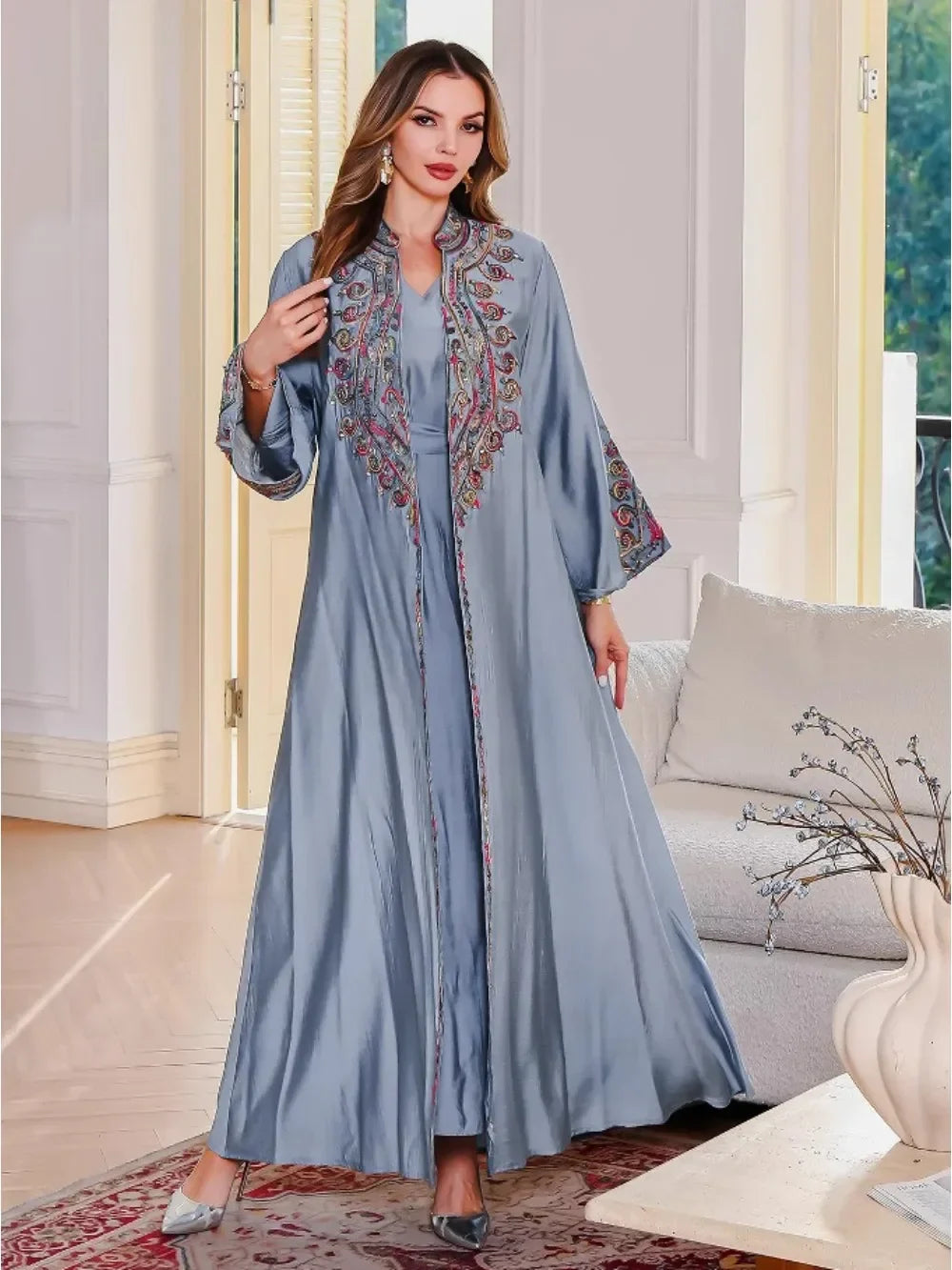 Embroidered Abaya Dress - 2 Piece Emarathi Kaftan