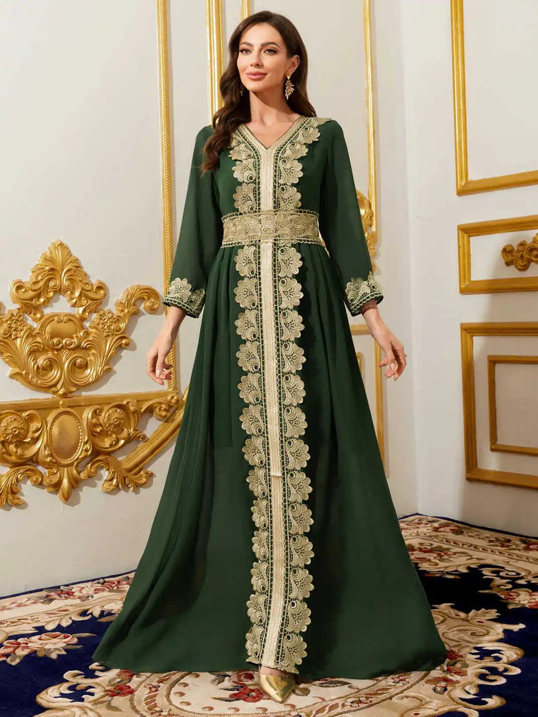 Embroidered Abaya - V-Neck Robe
