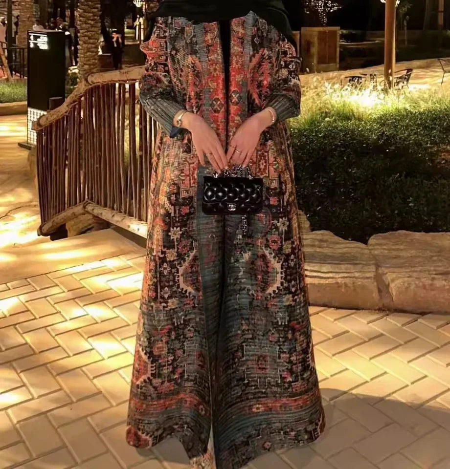 Vintage Print Abaya - Flowy Kimono Cardigan
