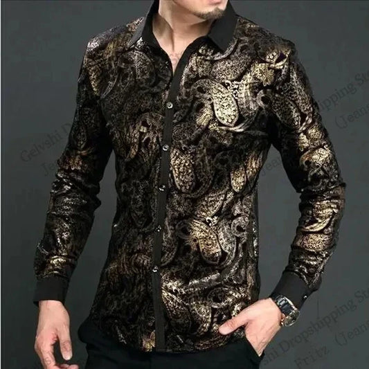 Luxury Paisley Print Shirt - Black & Gold
