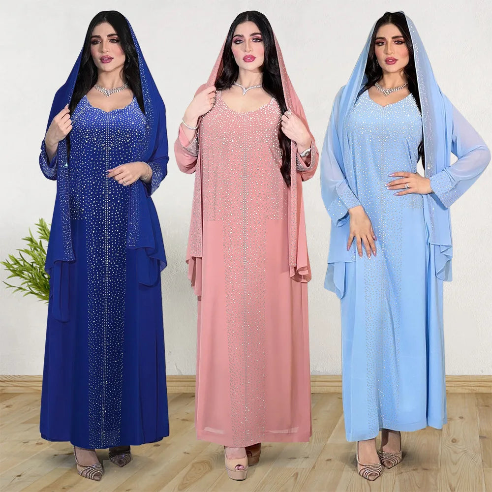 Diamond Hijab Party Dress - 2 Piece Abaya Set