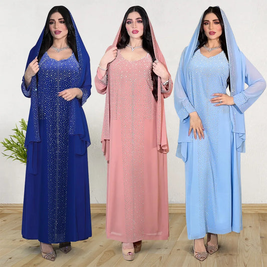 Diamond Hijab Party Dress - 2 Piece Abaya Set