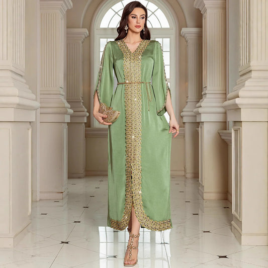 Beaded Diamond Abaya - Lace Jalabiya Dress