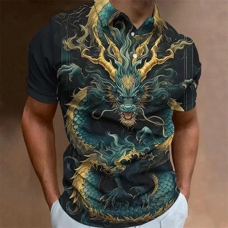 Men's Dragon 3D Print Polo Shirt