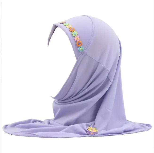 Kids Girls Hijab - Flower Pattern Scarf