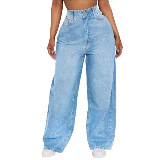 Casual Women's Wide Leg Jeans High Waisted Stretchy Boyfriend Denim Pants Straight Leg Loose Baggy Jeans with Pockets