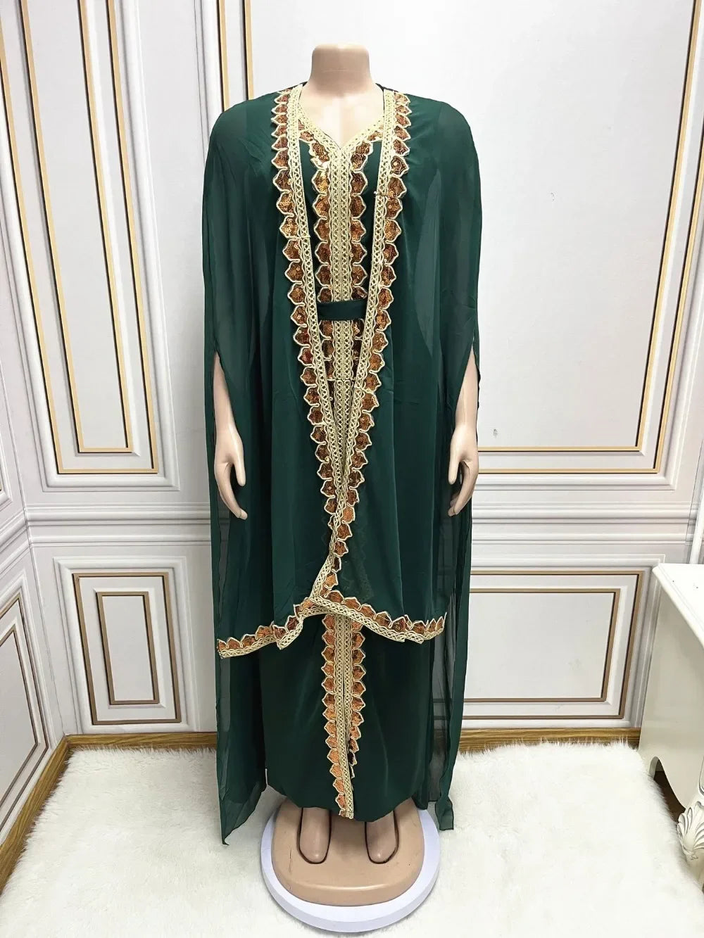 Elegant Sequin Abaya - 2 Piece Chiffon Set