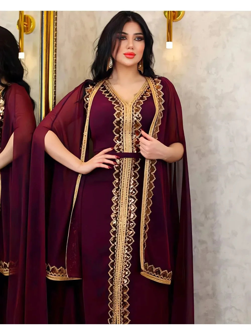 Elegant Sequin Abaya - 2 Piece Chiffon Set