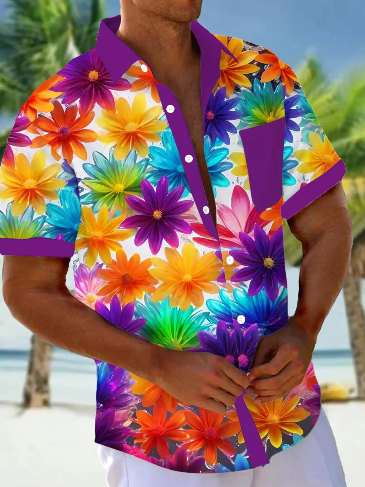 Men's Hawaii Beach Print Shirt | Short Sleeve