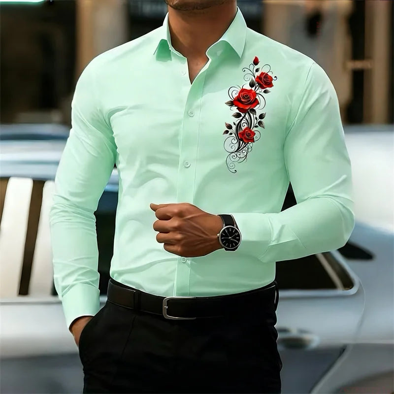Vintage Rose Print Shirt - Long Sleeve
