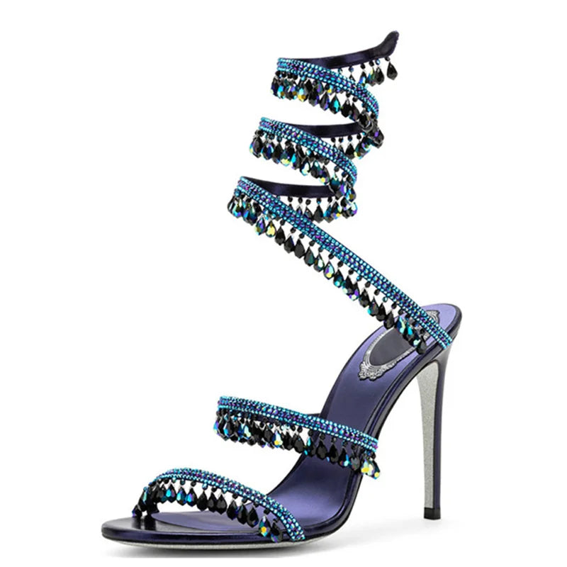 Crystal Wrap Stiletto Sandals - Designer High Heel Wedding Shoes