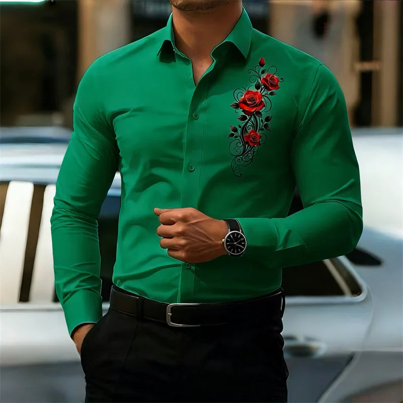 Vintage Rose Print Shirt - Long Sleeve