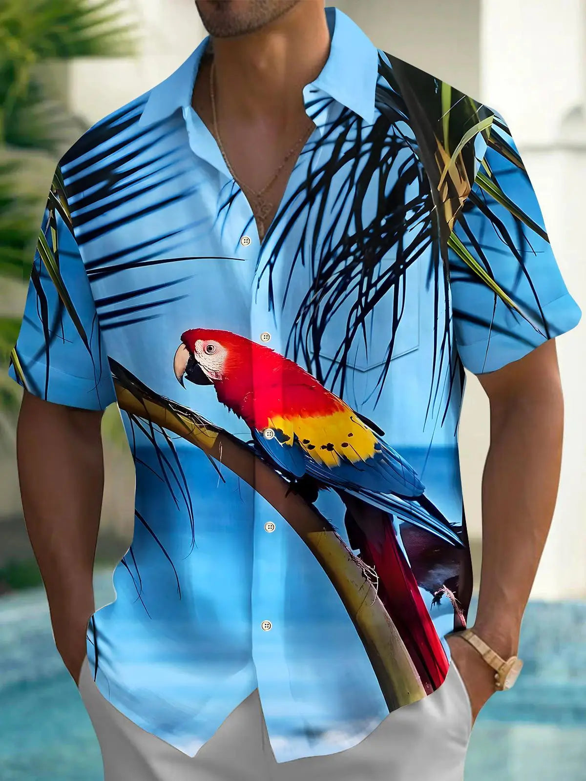 Men's Hawaii Beach Print Shirt | Short Sleeve