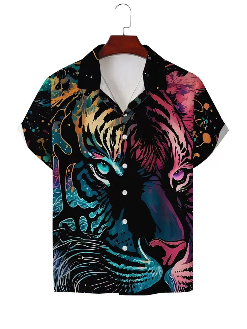 Men's Tiger Print Casual Shirt | Short Sleeve