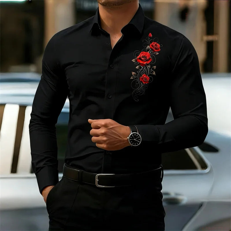 Vintage Rose Print Shirt - Long Sleeve