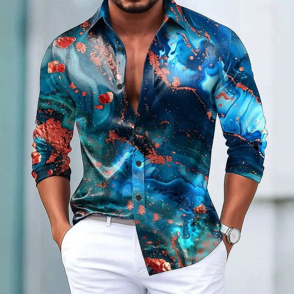 Marble Print Shirt - Long Sleeve Button Up
