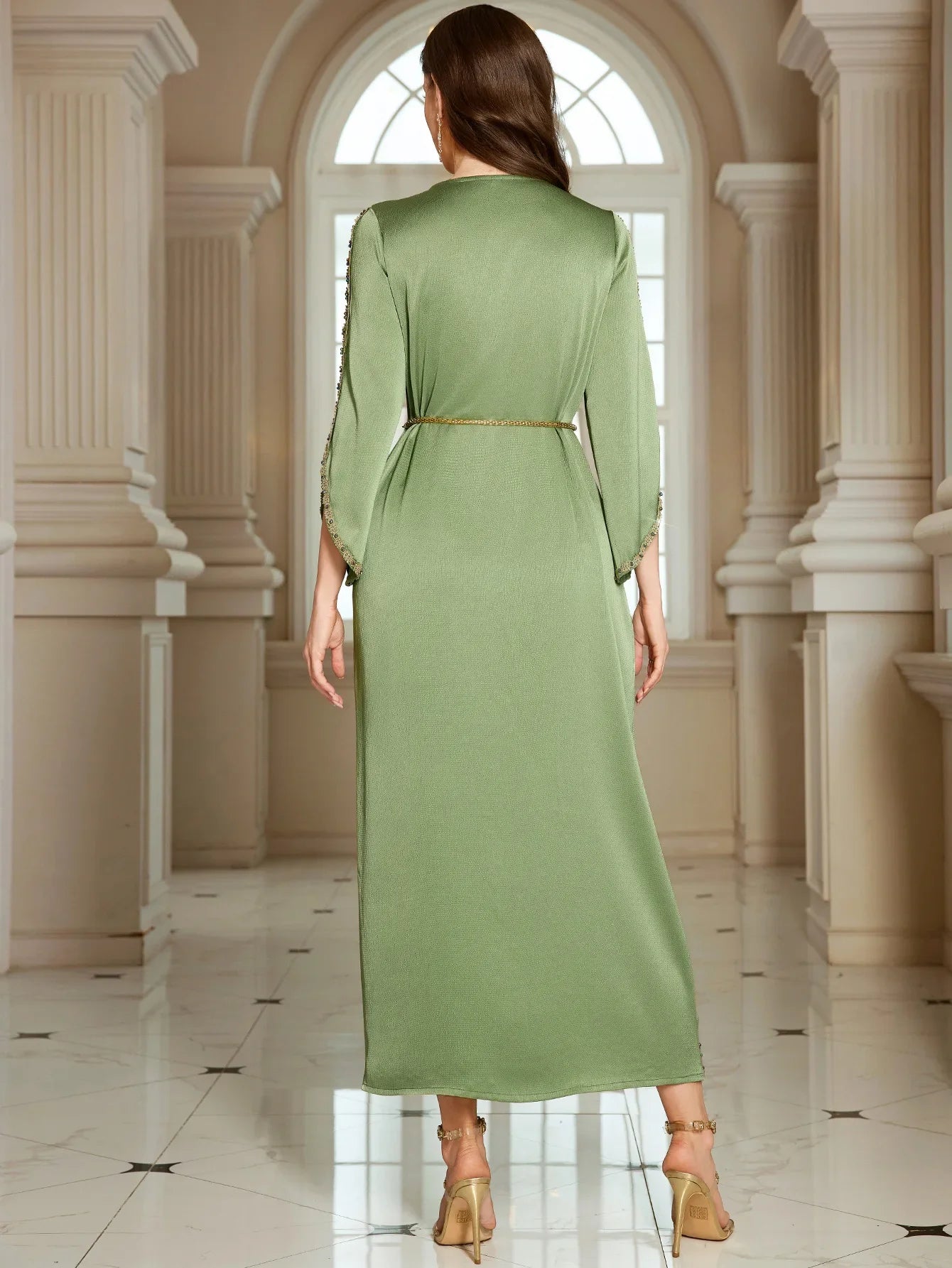 Beaded Diamond Abaya - Lace Jalabiya Dress
