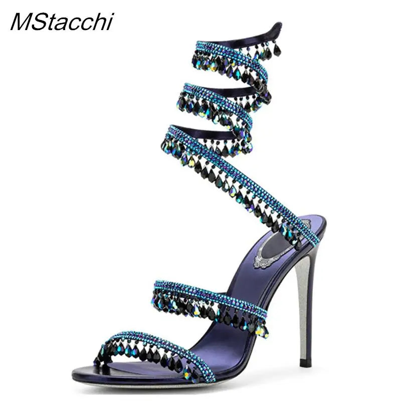 Crystal Wrap Stiletto Sandals - Designer High Heel Wedding Shoes
