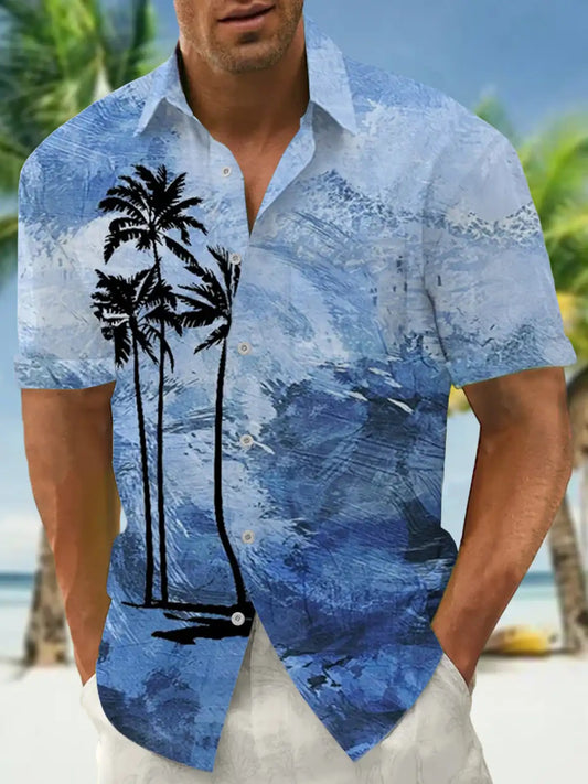 Men's Hawaii Beach Print Shirt | Short Sleeve