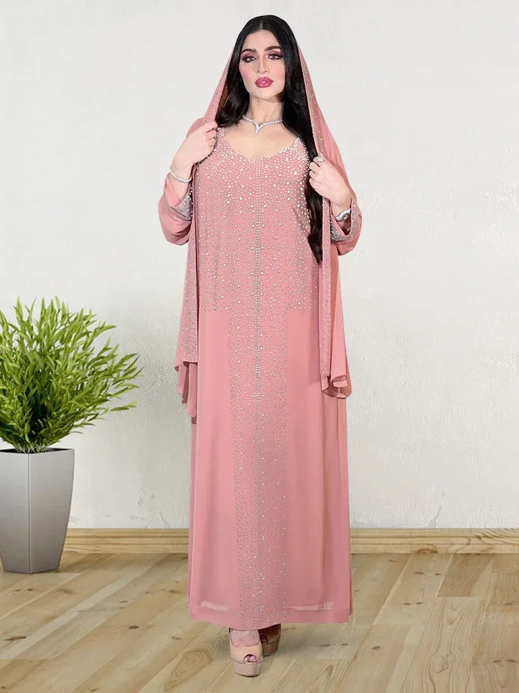 Diamond Hijab Party Dress - 2 Piece Abaya Set