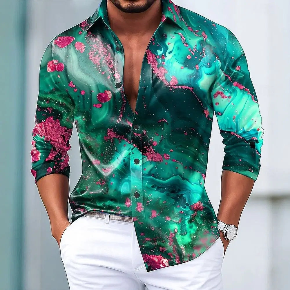 Marble Print Shirt - Long Sleeve Button Up