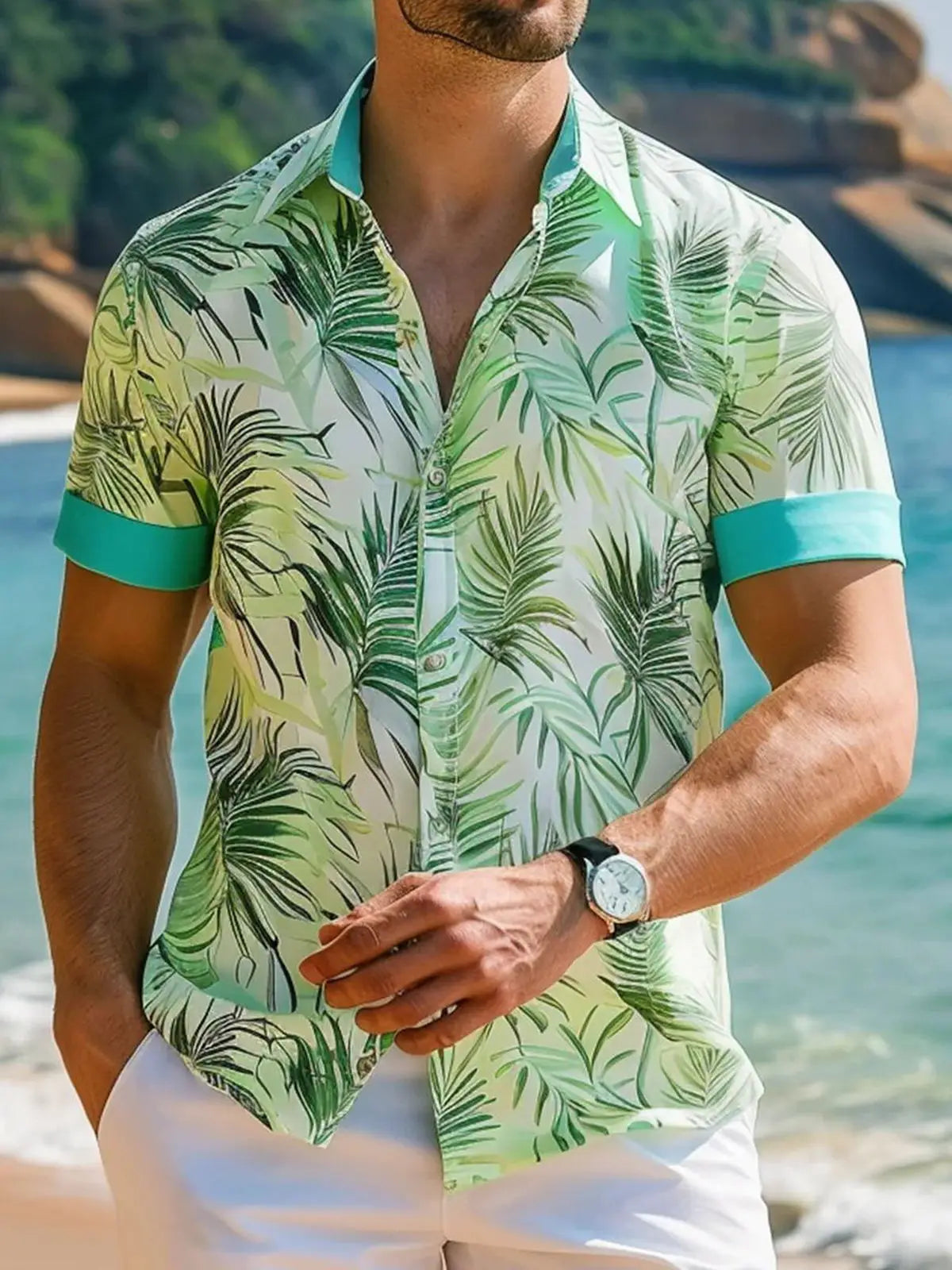 Men's Hawaii Beach Print Shirt | Short Sleeve