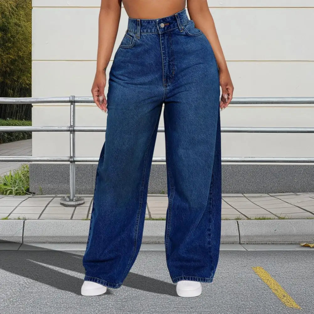 Casual Women's Wide Leg Jeans High Waisted Stretchy Boyfriend Denim Pants Straight Leg Loose Baggy Jeans with Pockets