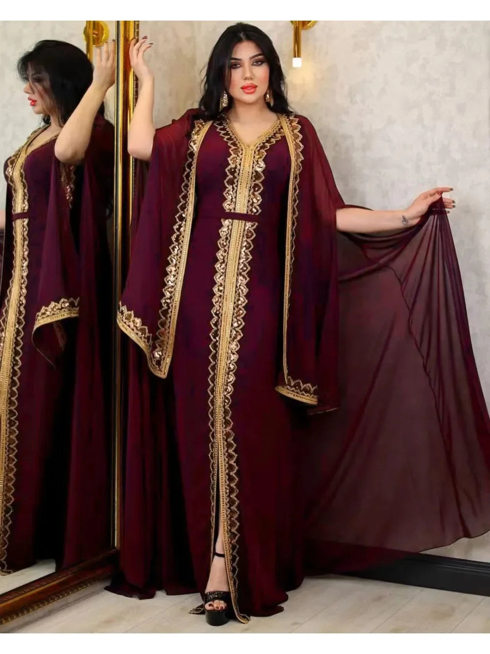 Elegant Sequin Abaya - 2 Piece Chiffon Set