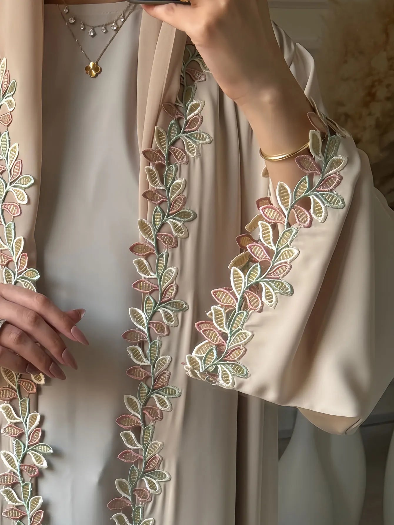 Embroidered Beige Abaya - Modest Fashion