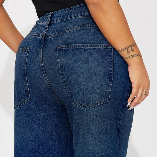 Casual Women's Wide Leg Jeans High Waisted Stretchy Boyfriend Denim Pants Straight Leg Loose Baggy Jeans with Pockets