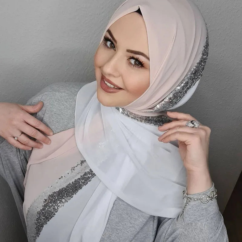 Sequin Chiffon Hijab - Party Turban Scarf