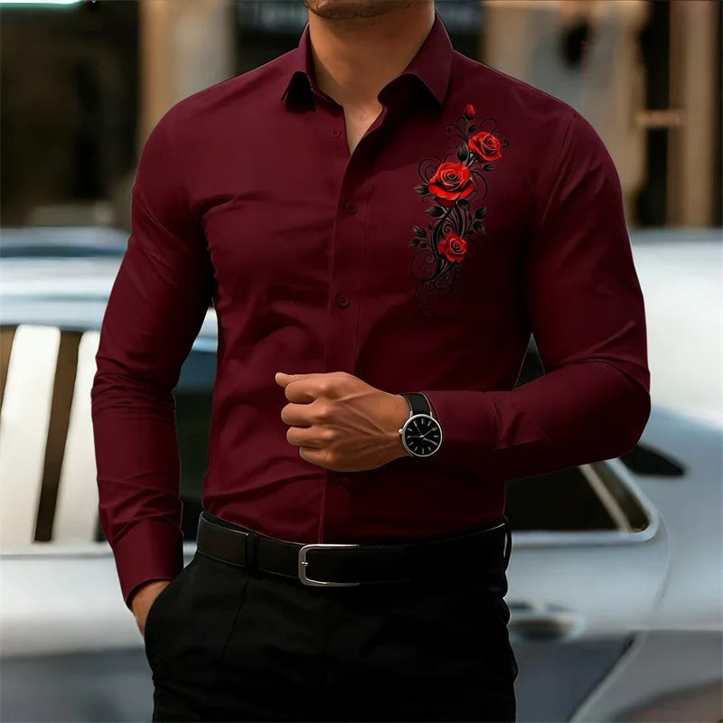 Vintage Rose Print Shirt - Long Sleeve