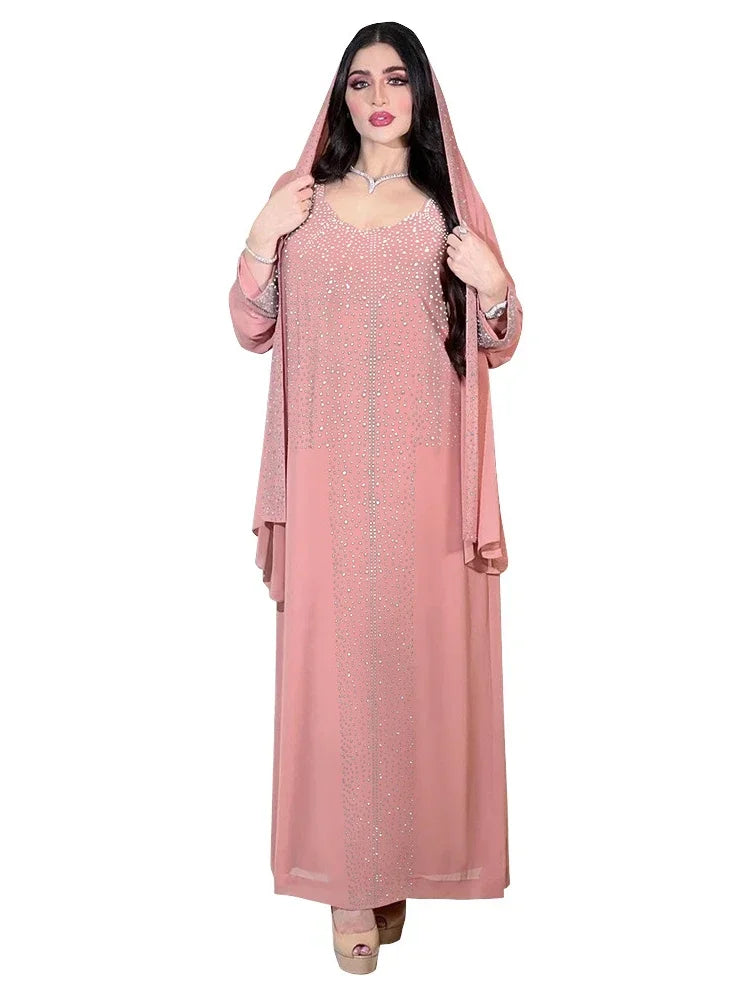 Diamond Hijab Party Dress - 2 Piece Abaya Set