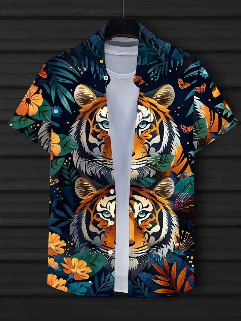 Men's Tiger Print Casual Shirt | Short Sleeve
