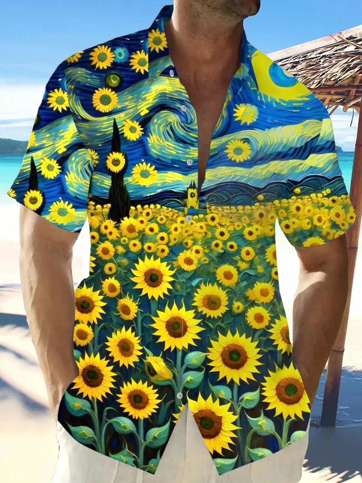 Men's Hawaii Beach Print Shirt | Short Sleeve