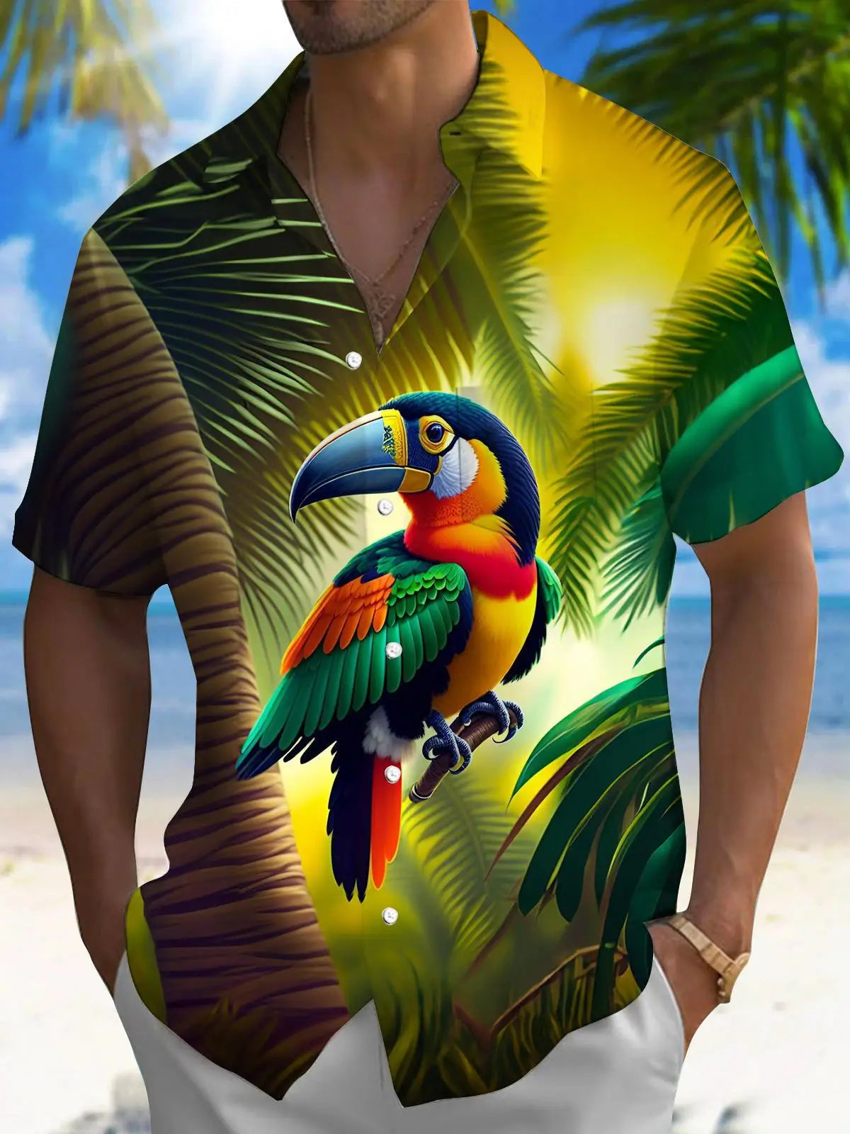 Men's Hawaii Beach Print Shirt | Short Sleeve