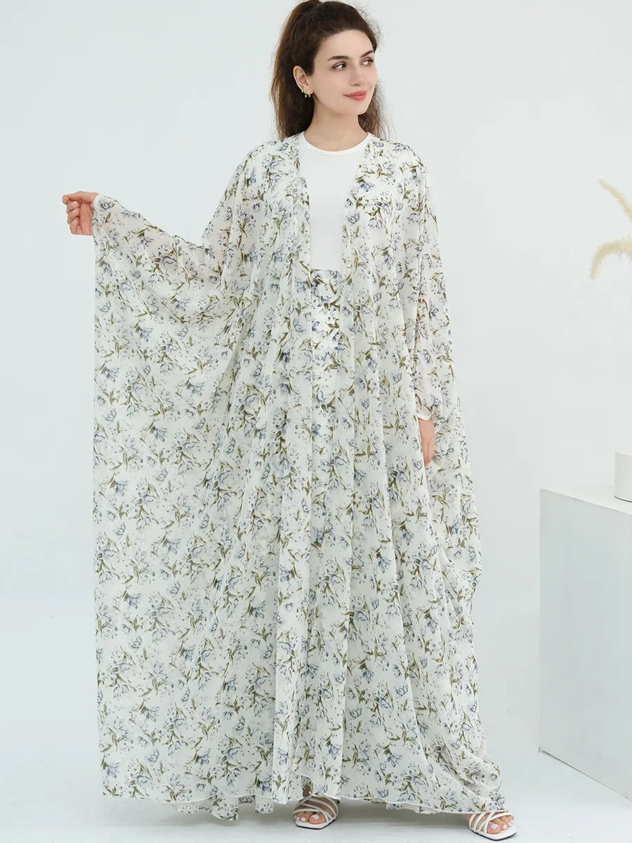 Floral Chiffon Abaya - 2 Piece Kaftan