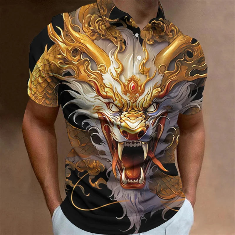 Men's Dragon 3D Print Polo Shirt