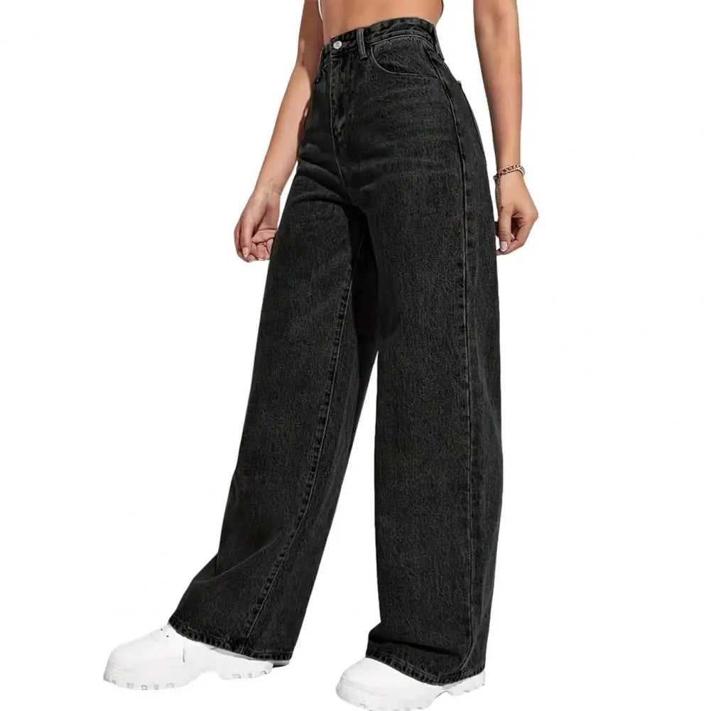 Casual Women's Wide Leg Jeans High Waisted Stretchy Boyfriend Denim Pants Straight Leg Loose Baggy Jeans with Pockets