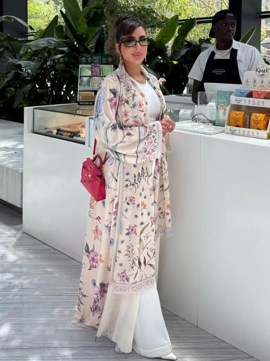 Floral Print Abaya - Cardigan Dress