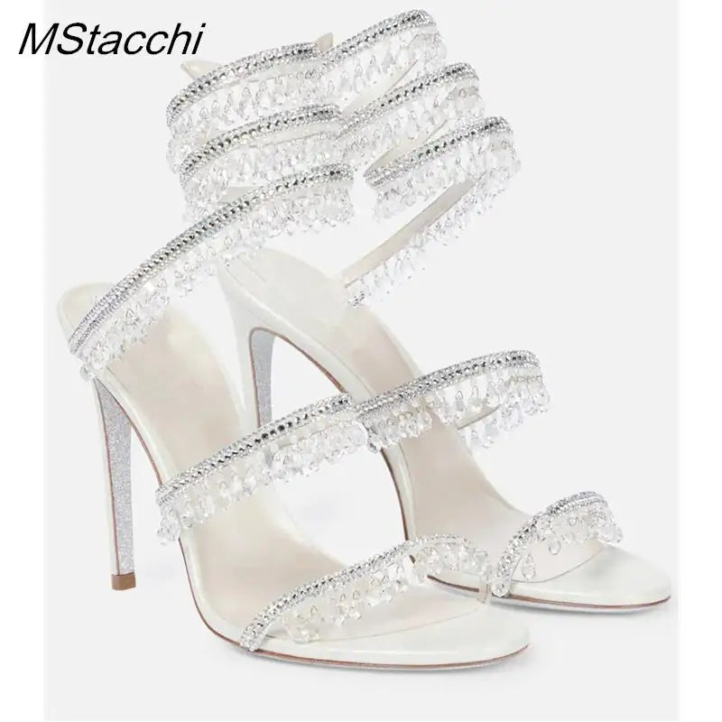 Crystal Wrap Stiletto Sandals - Designer High Heel Wedding Shoes