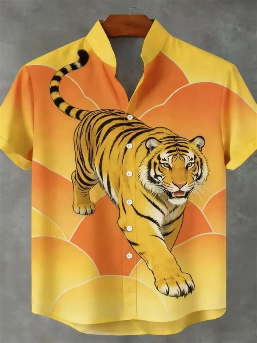 Men's Tiger Print Casual Shirt | Short Sleeve