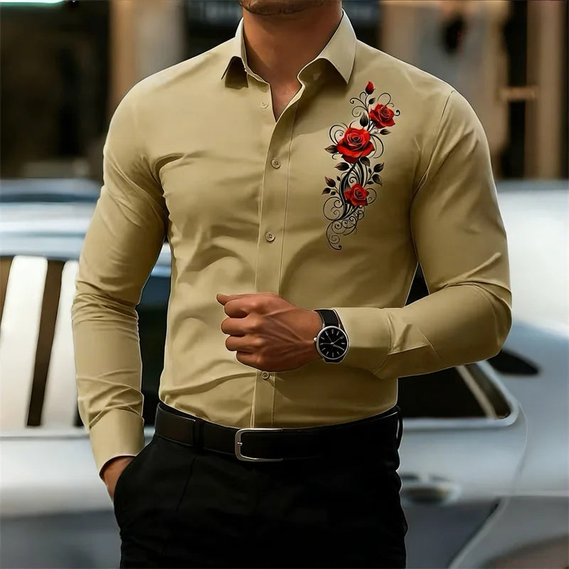 Vintage Rose Print Shirt - Long Sleeve