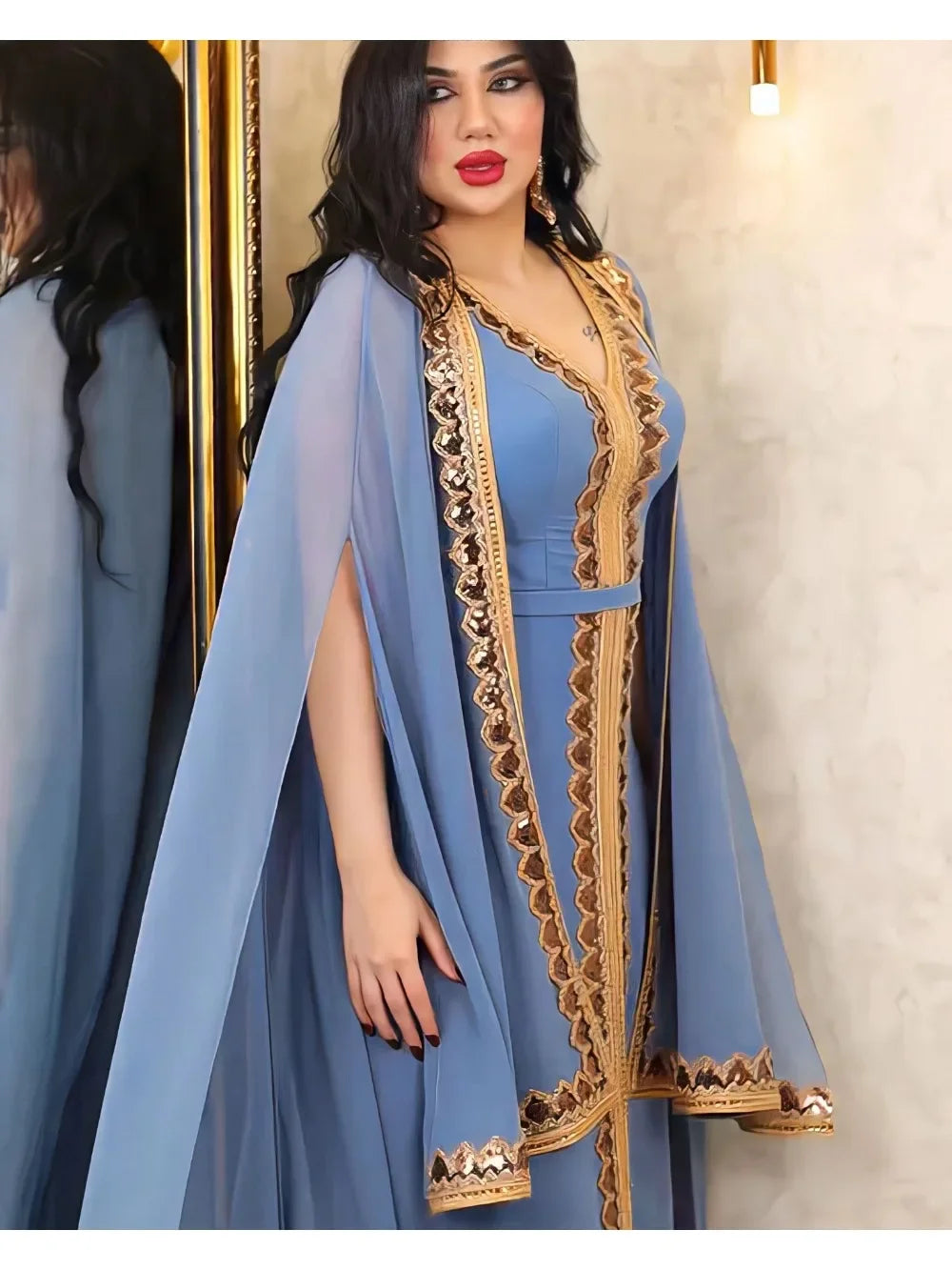 Elegant Sequin Abaya - 2 Piece Chiffon Set