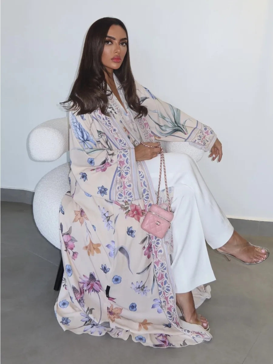 Floral Print Abaya - Cardigan Dress