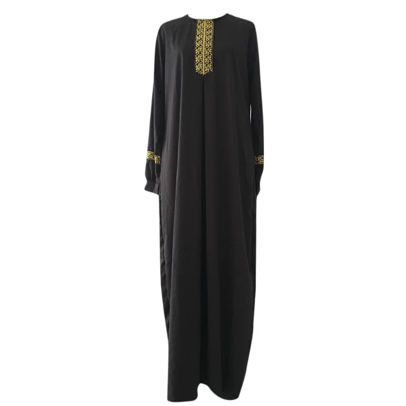Ethnic Print Abaya Dress - Loose Casual Robe