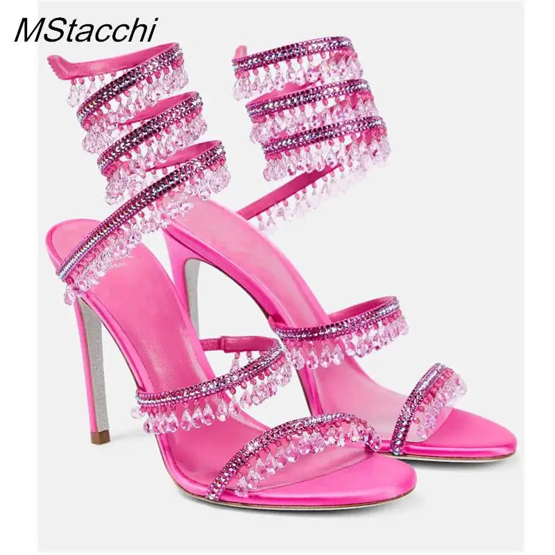 Crystal Wrap Stiletto Sandals - Designer High Heel Wedding Shoes