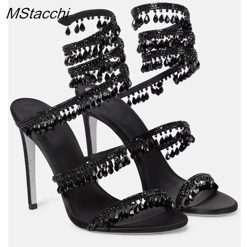 Crystal Wrap Stiletto Sandals - Designer High Heel Wedding Shoes
