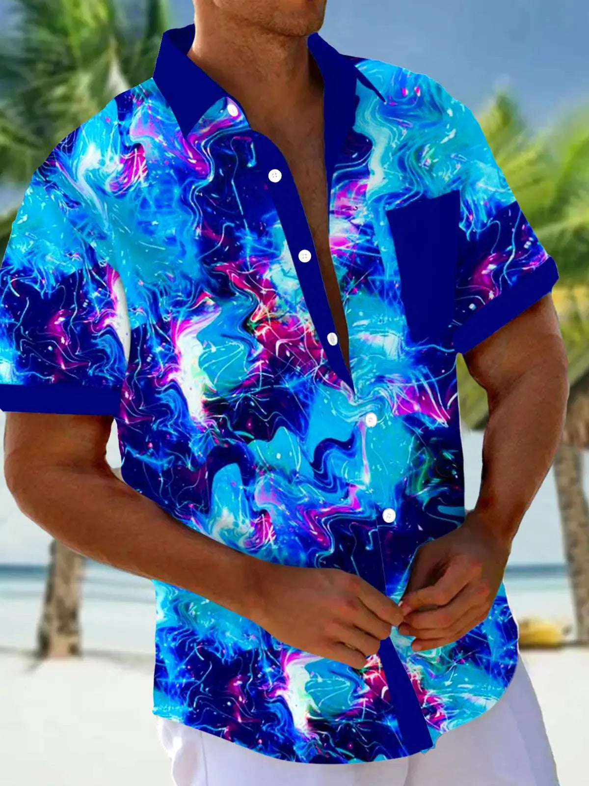 Men's Hawaii Beach Print Shirt | Short Sleeve